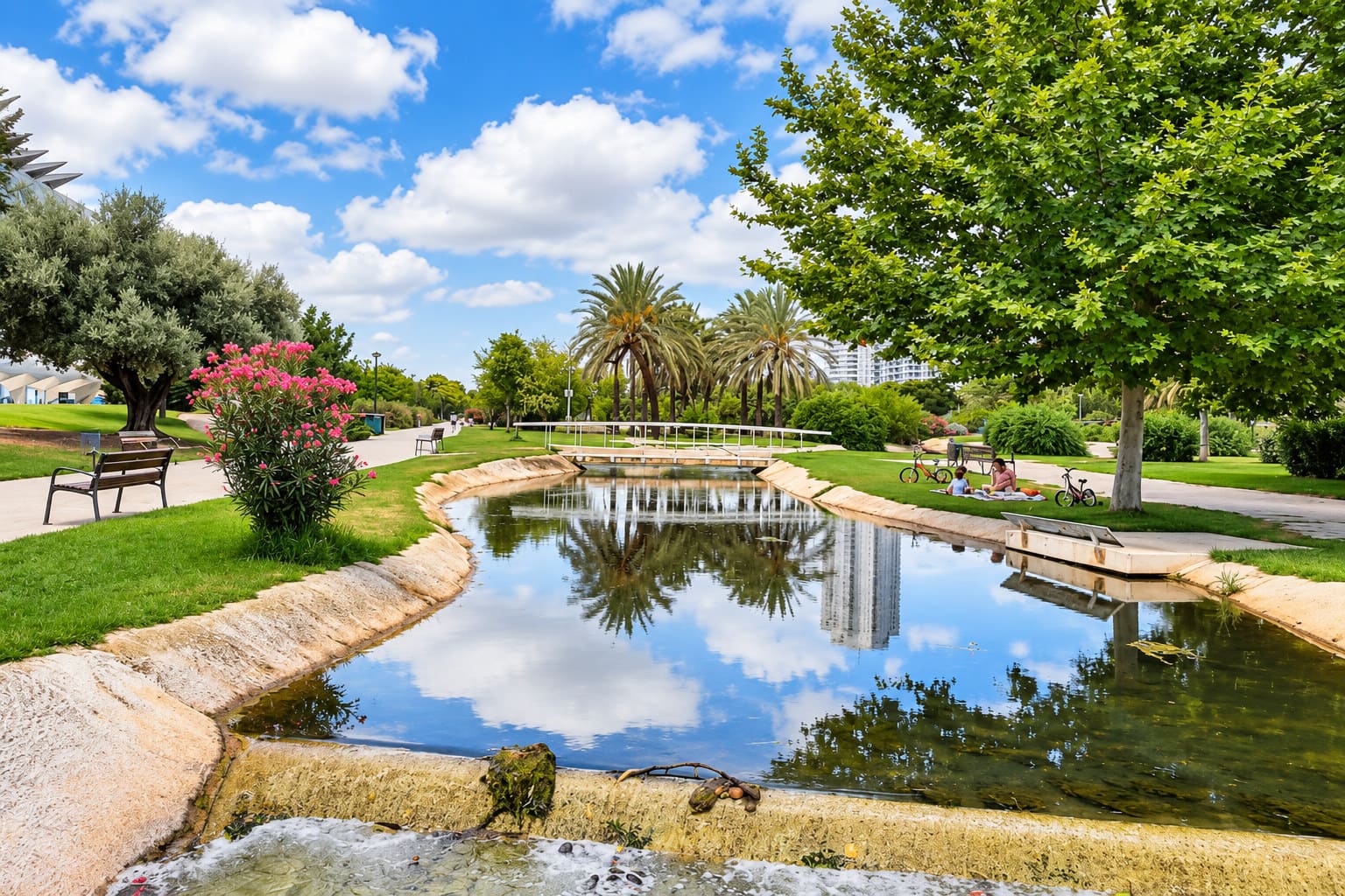 El jardín del Turia de Valencia, zona de lagos