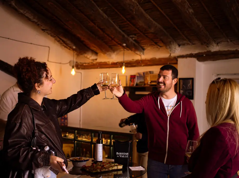 Toast with glasses of wine at a wine tasting in Utiel-Requena